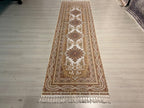3x10 ft Ivory Bamboo Silk Runner, Floral Medallion Design, Turkish Hallway Decor