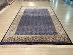Blue Beige Turkish Silk Rug, Anatolian Home Decor (5X8 ft)