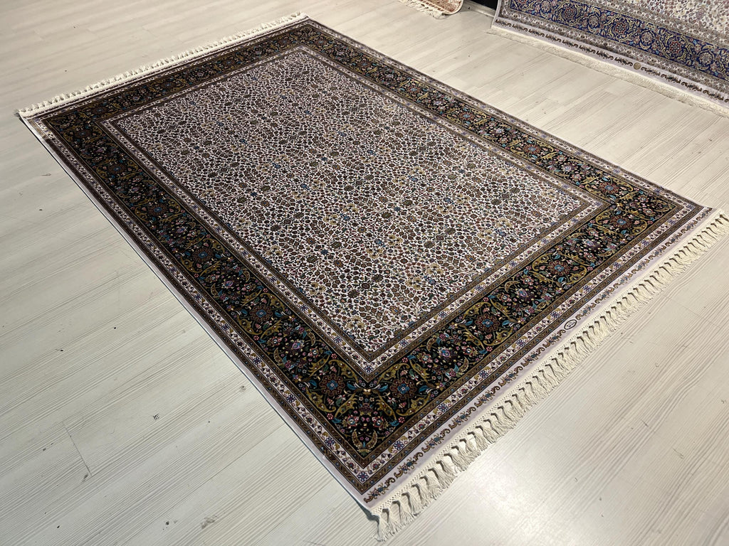 5x8 ft Cream Floral Silk Rug, Turkish Area Rug, Luxury Traditional Living Room Carpet