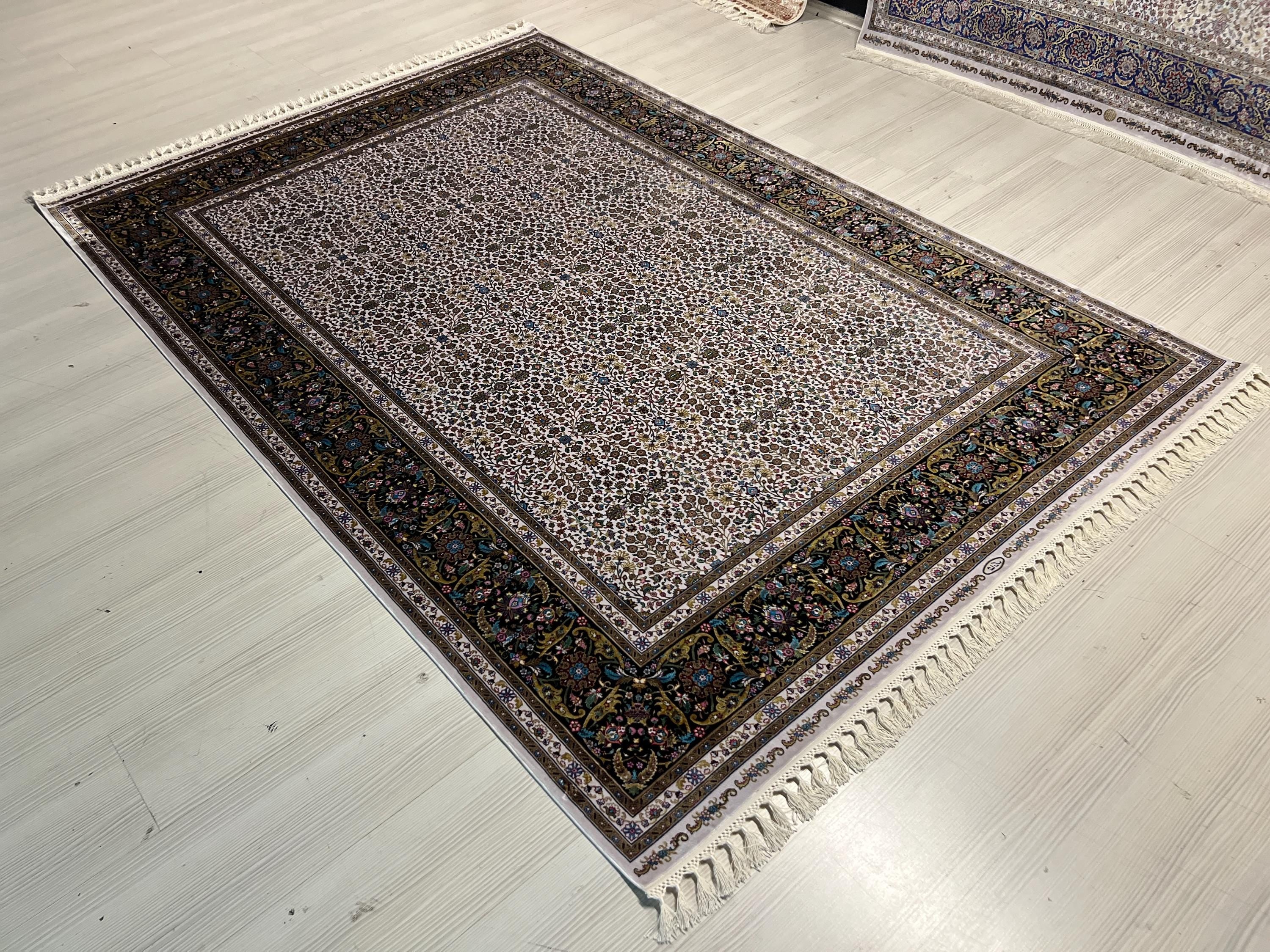 5x8 ft Cream Floral Silk Rug, Turkish Area Rug, Luxury Traditional Living Room Carpet