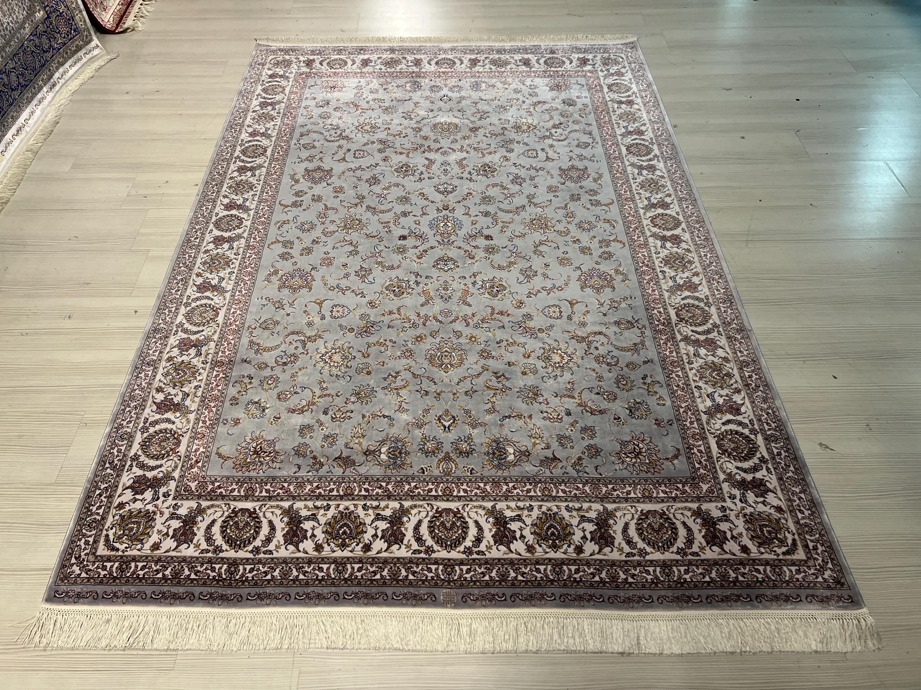 5x8 ft Gray Floral Silk Rug, Turkish Style Modern Area Rug