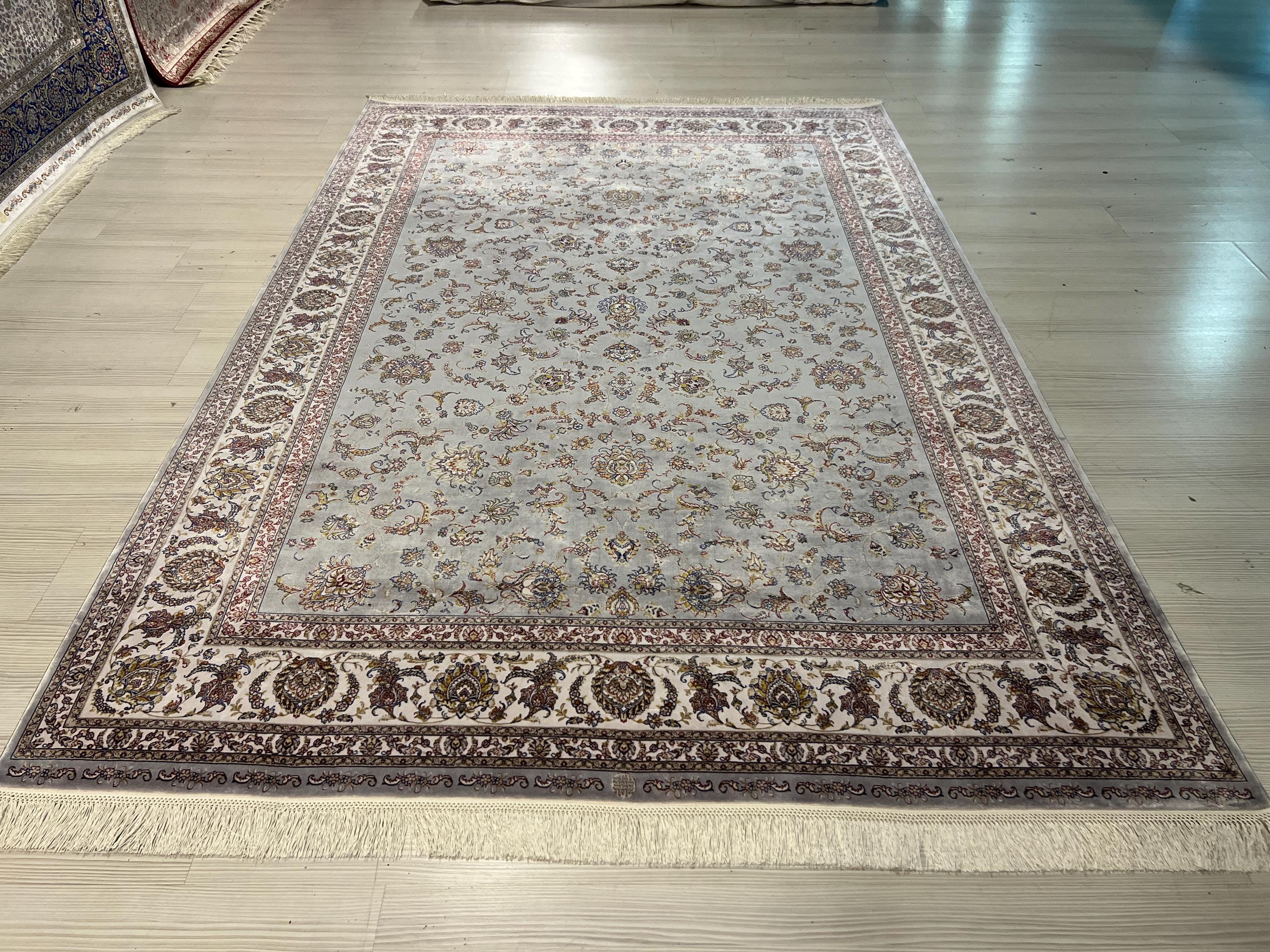 5x8 ft Gray Floral Silk Rug, Turkish Style Modern Area Rug