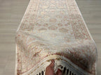 3x10 Beige Turkish Modal Silk Runner Rug, Rose Pattern Border Elegant Entryway Carpet