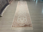 3x10 ft Ivory Modal Silk Runner Rug, Turkish Hallway Runner, Floral Luxury Carpet