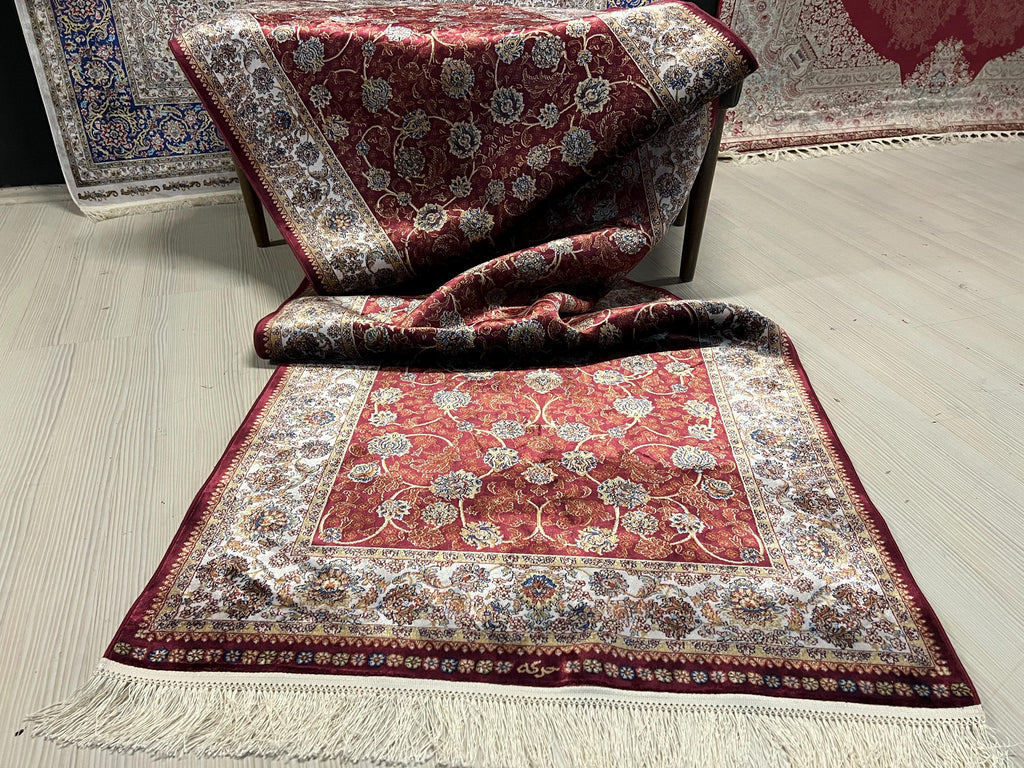 3x10 ft Modern Silk Runner Rug, Turkish Style Burgundy Floral Design Hallway Rug