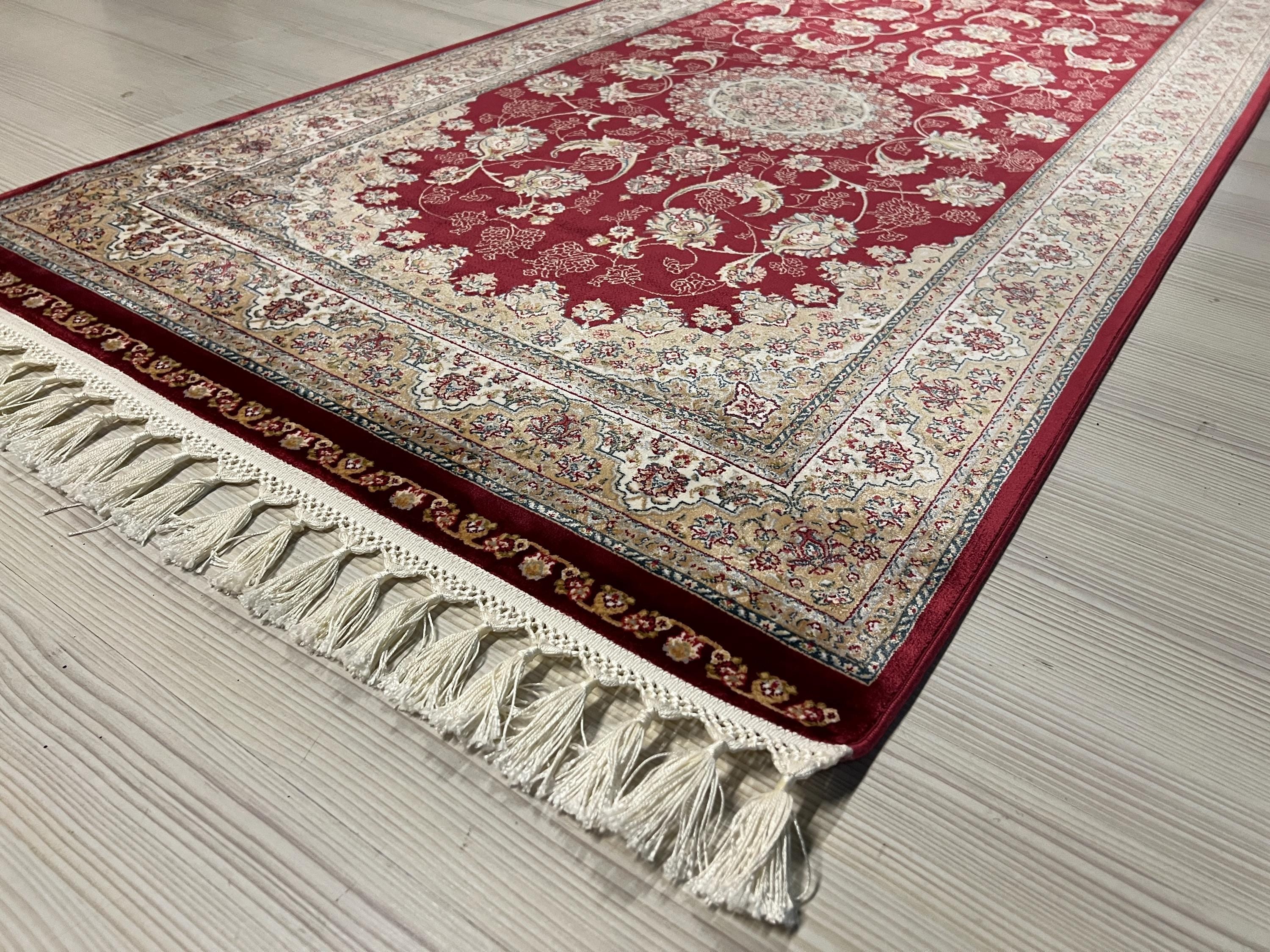 3x10 Red Bamboo Silk Runner Rug, Floral Medallion Hallway Rug