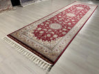 3x10 Red Bamboo Silk Runner Rug, Floral Medallion Hallway Rug
