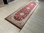 3x10 Red Bamboo Silk Runner Rug, Floral Medallion Hallway Rug