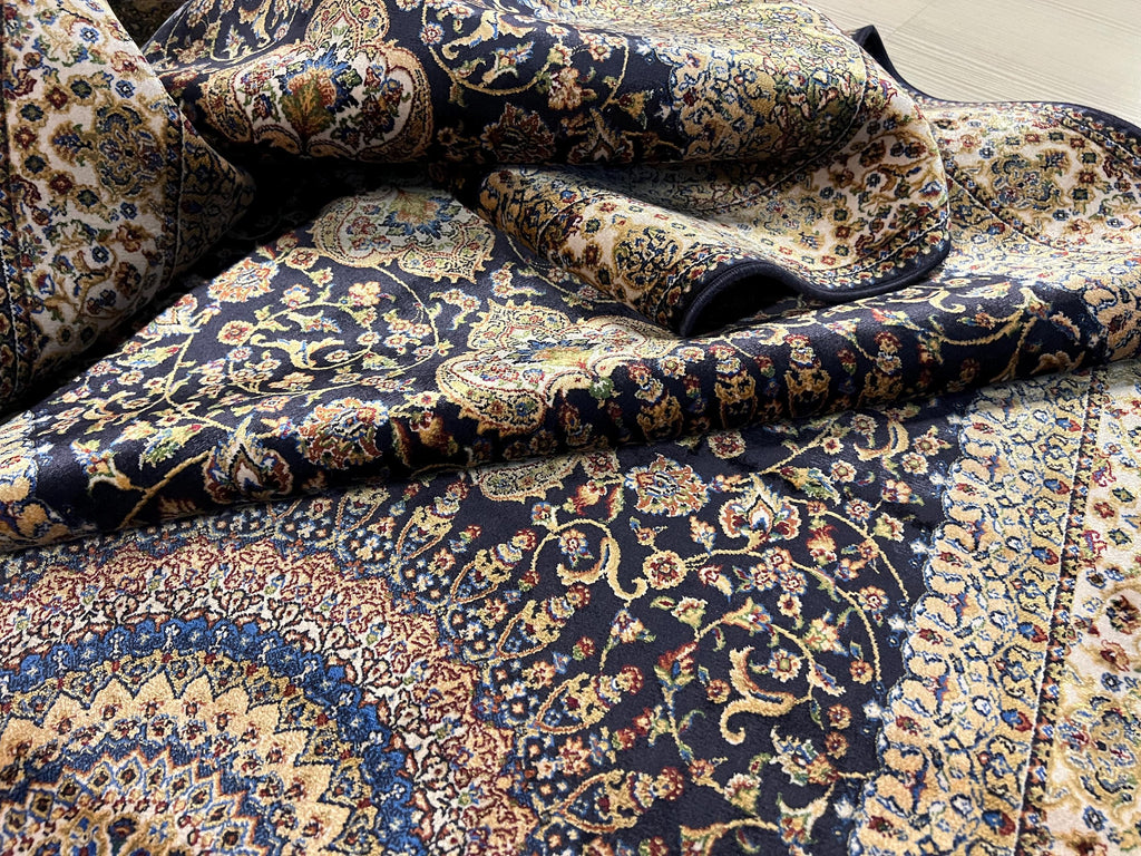 Navy Blue Modal Silk Rug, Turkish Runner, 3x10 ft