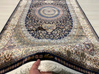 Navy Blue Modal Silk Rug, Turkish Runner, 3x10 ft