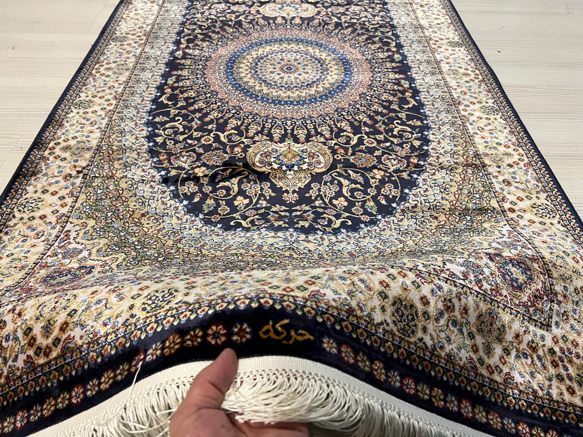 Navy Blue Modal Silk Rug, Turkish Runner, 3x10 ft