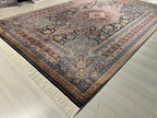 7x10 Blue Red Modal Silk Rug, Medallion Oriental Area Rug for Living Room
