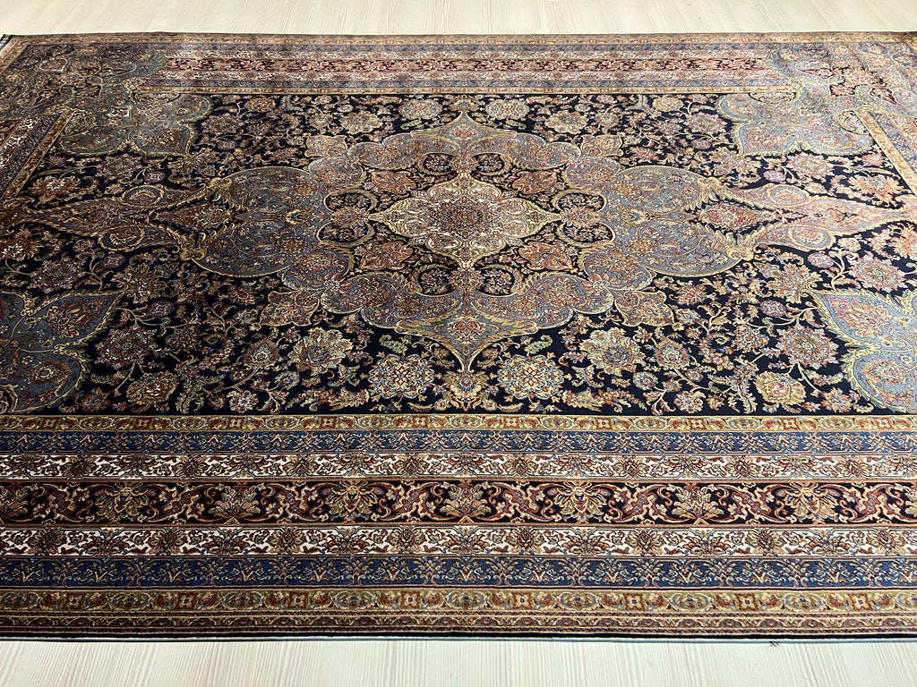 7x10 Blue Red Modal Silk Rug, Medallion Oriental Area Rug for Living Room