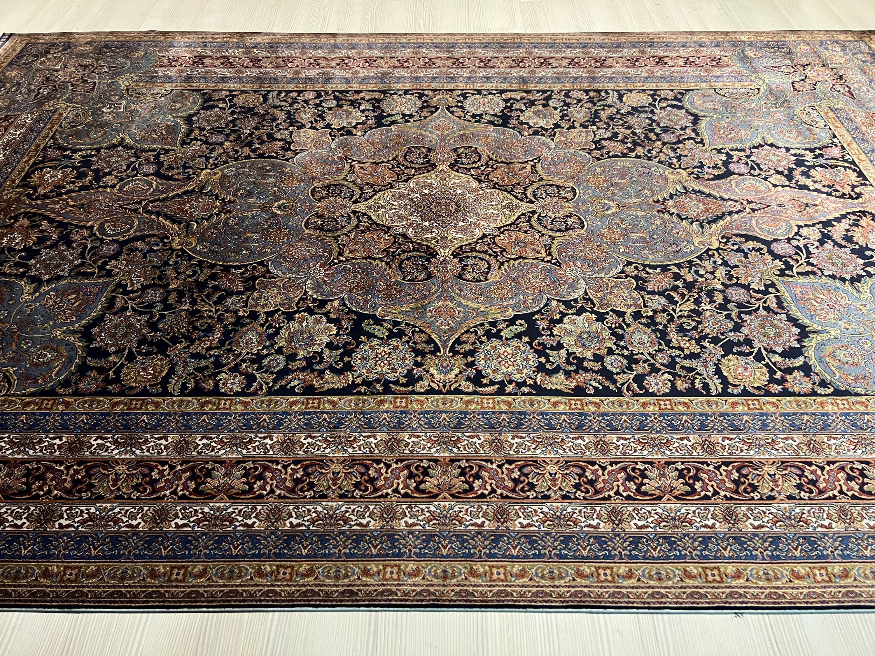 7x10 Blue Red Modal Silk Rug, Medallion Oriental Area Rug for Living Room