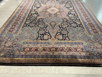 7x10 Blue Red Modal Silk Rug, Medallion Oriental Area Rug for Living Room