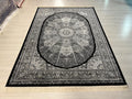 Black Silk Area Rug, Round Medallion Design, Turkish Living Room Decor