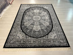 Black Silk Area Rug, Round Medallion Design, Turkish Living Room Decor
