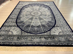 Navy Blue Silk Rug, Turkish Style Medallion Living Room Rug