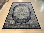 Navy Blue Silk Rug, Turkish Style Medallion Living Room Rug