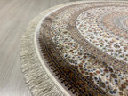 5x5 ft Beige Brown Silk Circle Rug, Floral Pattern Round Area Carpet