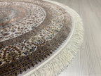 5x5 ft Beige Brown Silk Circle Rug, Floral Pattern Round Area Carpet