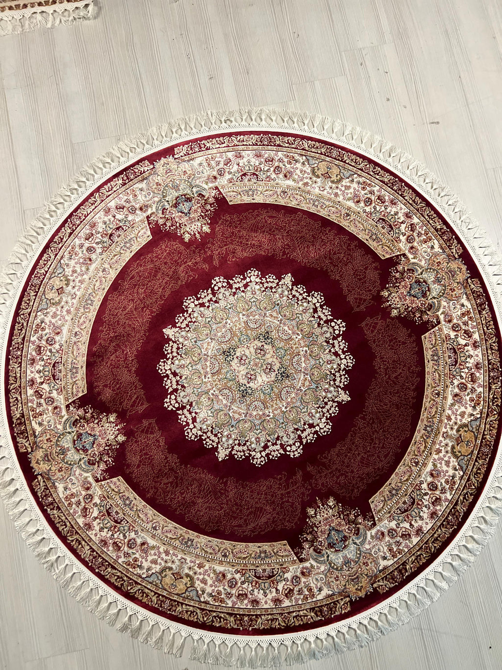 Red Gold Modal Silk Circle Rug, Vintage Style (4x4 ft)