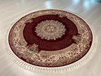Red Gold Modal Silk Circle Rug, Vintage Style (4x4 ft)