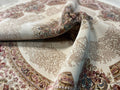 Cream Beige Silk Circle Rug, 4x4 ft Vintage Floral Rug