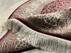 Red Modal Silk Circle Rug, Vintage Style, 5x5 ft