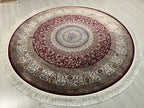 Red Modal Silk Circle Rug, Vintage Style, 5x5 ft