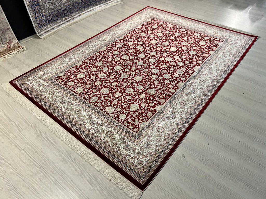 5x8 ft Red Floral Modal Silk Rug, Turkish Carpet, Luxury Living Room Area Rug