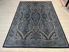 6x8 ft Gray Silk Area Rug, Geometric Paisley Design, Turkish Living Room Decor