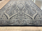 6x8 ft Gray Silk Area Rug, Geometric Paisley Design, Turkish Living Room Decor