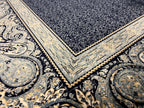 6x8 Navy Blue Modal Silk Rug, Paisley Border Area Rug, Turkish Living Room Decor