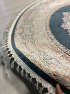 5x5 ft Blue Round Modal Silk Rug, Floral Medallion Area Rug