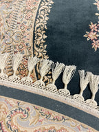 5x5 ft Blue Round Modal Silk Rug, Floral Medallion Area Rug