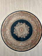 5x5 ft Blue Round Modal Silk Rug, Floral Medallion Area Rug