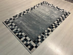 Checkered Silk Rug, Turkish Rug for Living Room, 4x6 ft