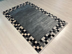 Checkered Silk Rug, Turkish Rug for Living Room, 4x6 ft