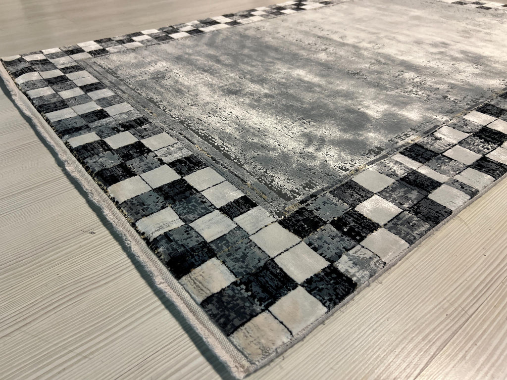 Checkered Silk Rug, Turkish Rug for Living Room, 4x6 ft