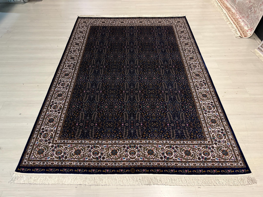 Blue Beige Turkish Silk Rug, Anatolian Home Decor (5X8 ft)