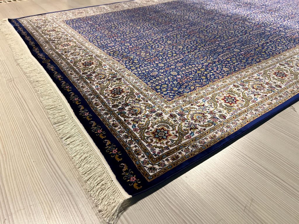 Blue Beige Turkish Silk Rug, Anatolian Home Decor (5X8 ft)