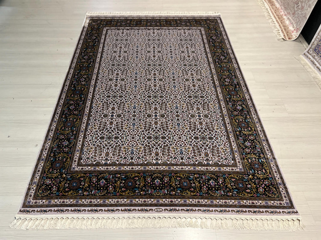 5x8 ft Cream Floral Silk Rug, Turkish Area Rug, Luxury Traditional Living Room Carpet