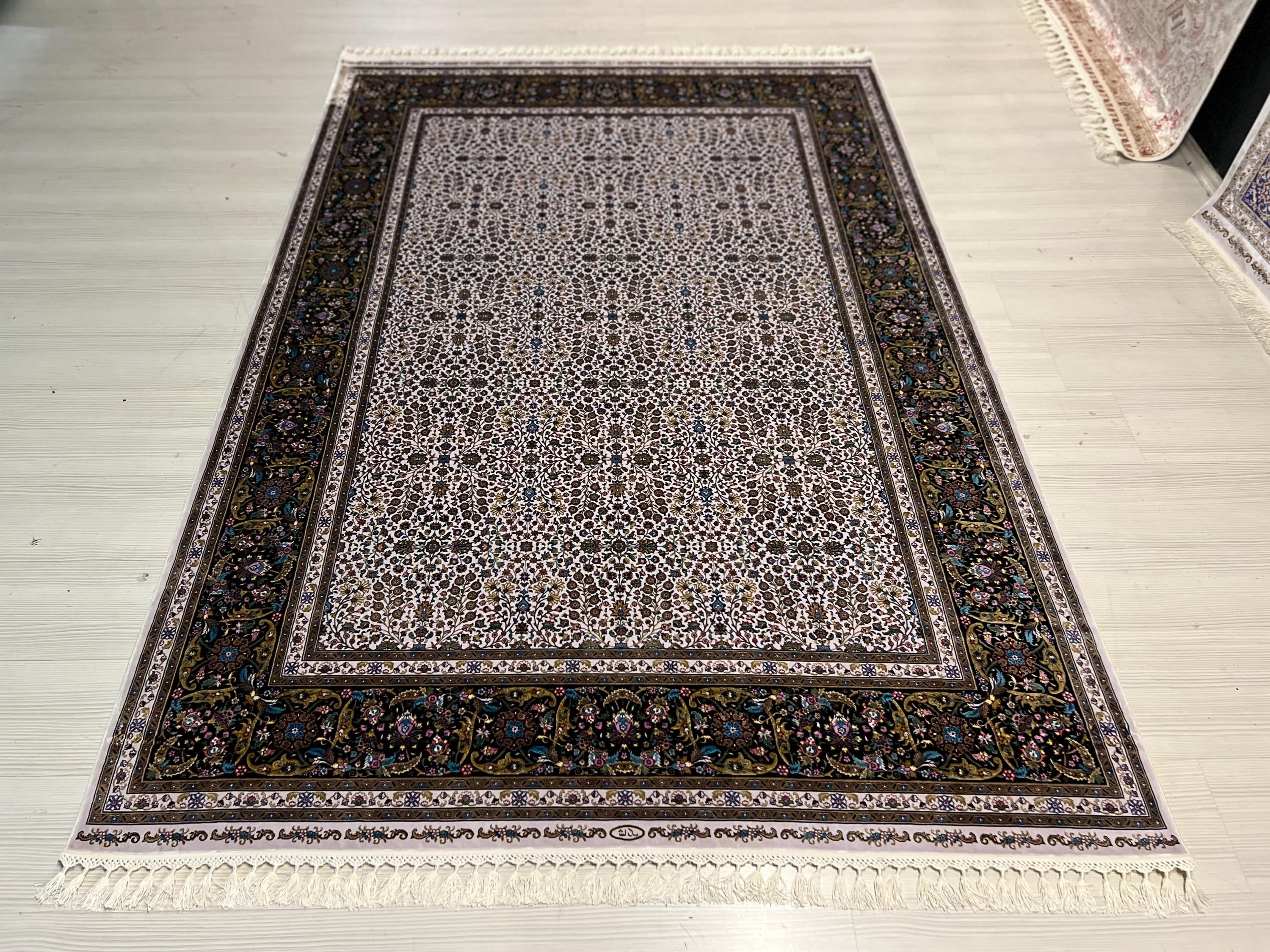 5x8 ft Cream Floral Silk Rug, Turkish Area Rug, Luxury Traditional Living Room Carpet
