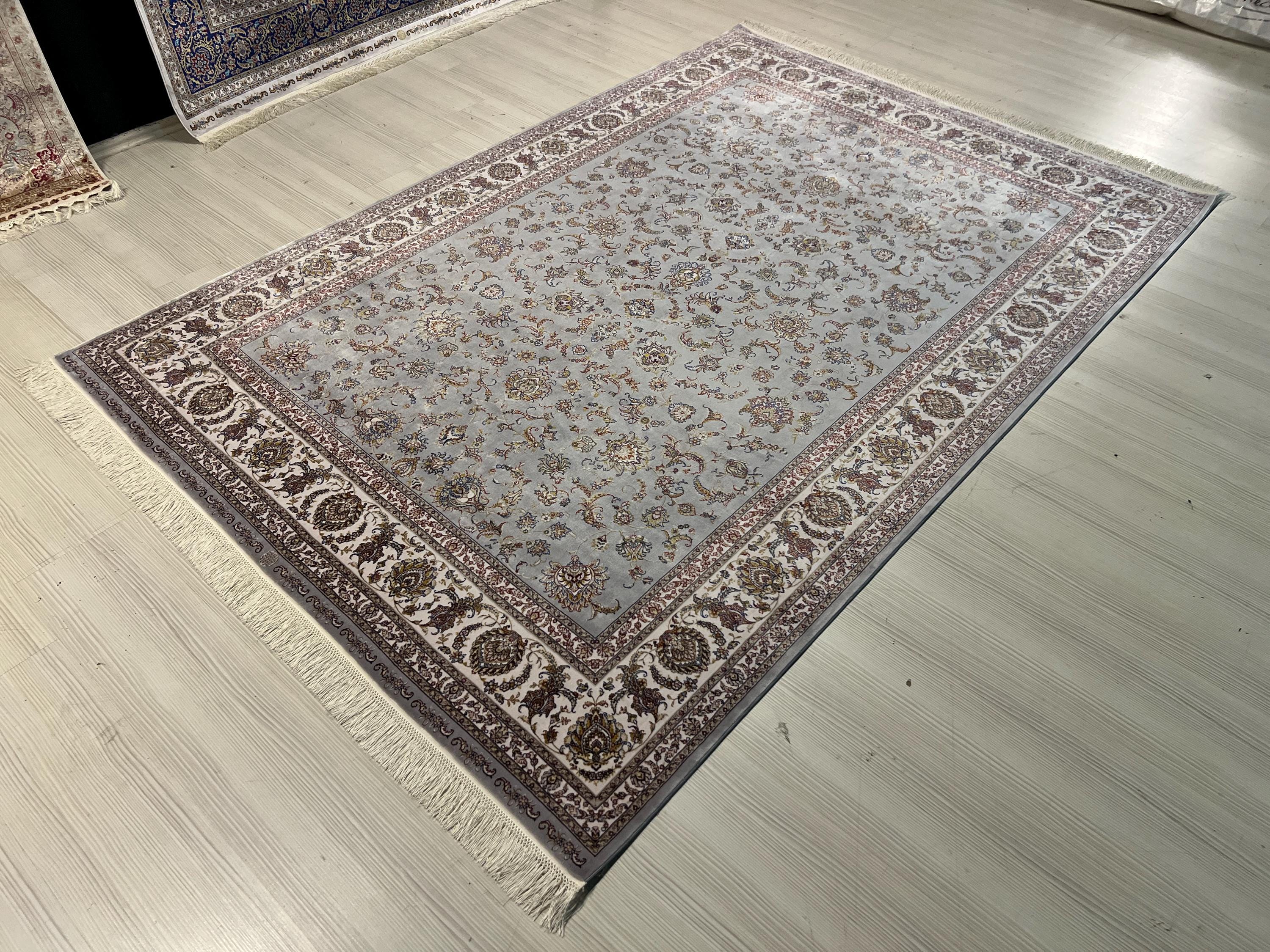 5x8 ft Gray Floral Silk Rug, Turkish Style Modern Area Rug
