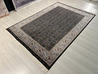 5x8 Black Silk Area Rug, Floral Garden Design, Turkish Living Room Decor