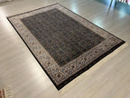 5x8 Black Silk Area Rug, Floral Garden Design, Turkish Living Room Decor
