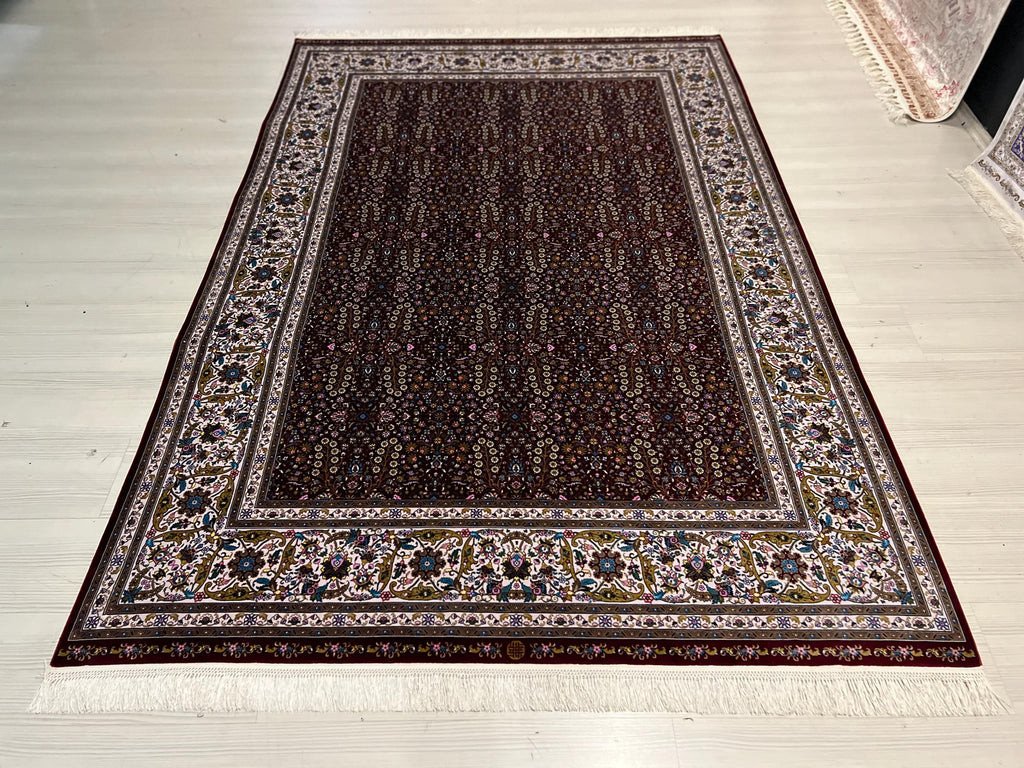 Red Floral Turkish Silk Rug, 5x8 ft, Anatolian Rug