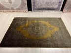 5x8 ft Gold Medallion Rug, Modal Silk Carpet, Luxury Turkish Living Room Rug