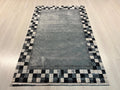 Checkered Silk Rug, Turkish Rug for Living Room, 4x6 ft